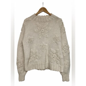 Handmade Cottagecore Chunky Knit Floral Textured Sweater